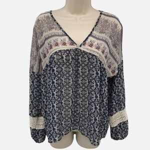 Maurices Women's Boho Floral Blouse with Crochet Detail Sz: XL